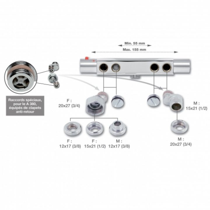 Mitigeur Thermostatique – A380 – À Entraxe Variable De 55 À 155 Mm Isidra intérieur Mitigeur Thermostatique De Douche Entraxe Variable De 55 À 155 Mm