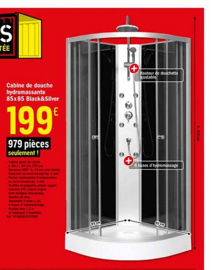 Offre Cabine De Douche Hydromassante 85 X 85 Black & Silver pour Cabine De Douche Brico Leclerc