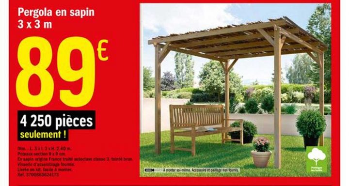 Offre Pergola En Sapin 3X3 M Chez Brico Depot pour Pergola Brico Dépôt