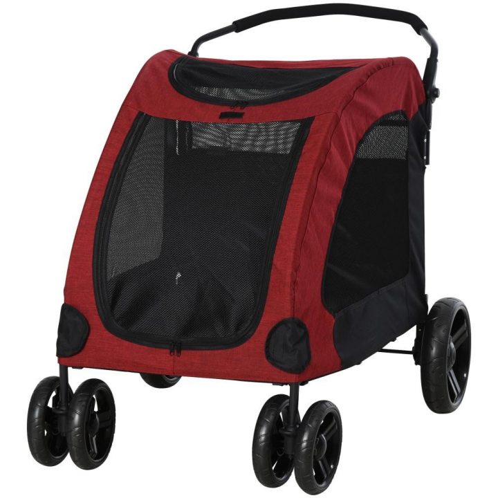 Poussette Pliable Pour Chien Chat Animaux Roues Avant Pivotantes 360 Degrés  Rouge Dim. 98L X 82L X 110H Cm intérieur Hamac Pour Chat Fenêtre Gifi