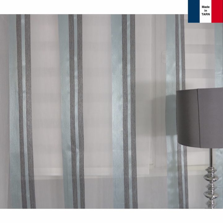 Voilage Sur Mesure Turquoise Et Gris (Jusqu'À 290 Cm De Haut serapportantà Voilage Vitrage Sur Mesure