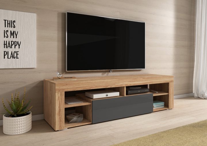 E-Com Meuble Tv Titan – 140 Cm – Wotan Chêne Et Gris destiné Conforama Meuble Tv