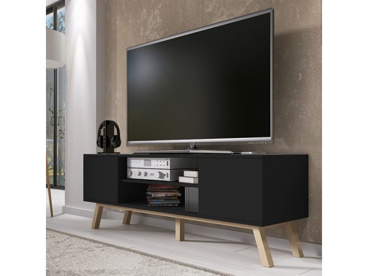 meuble tv noir mat et bois