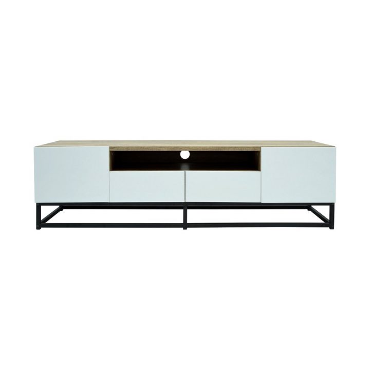 meuble tv blanc et bois 160 cm