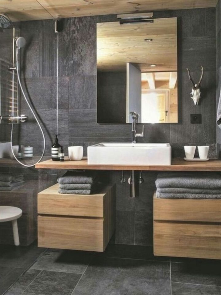 salle de bain meubles gris