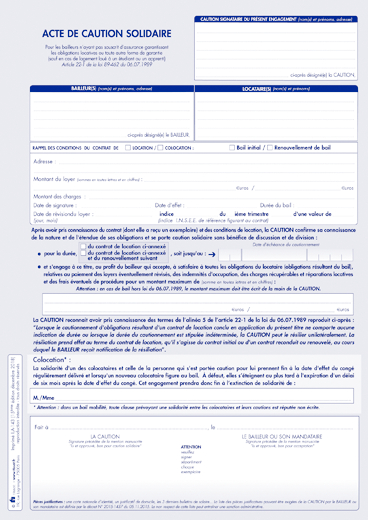 Acte Caution Solidaire Tissot – Papeterie Gouchon intérieur Kit Location Habitation Vide Pdf