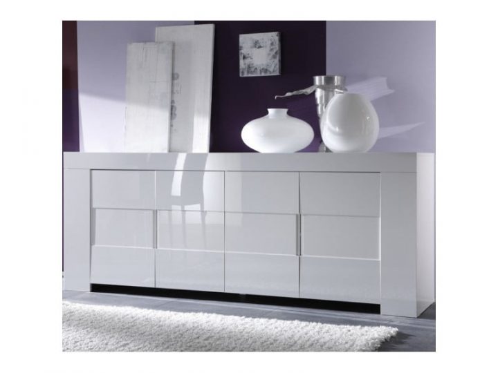 Buffet 4 Portes Laqué Blanc Brillant – Fatisca – L 210 X L serapportantà Buffet Blanc Laque Conforama