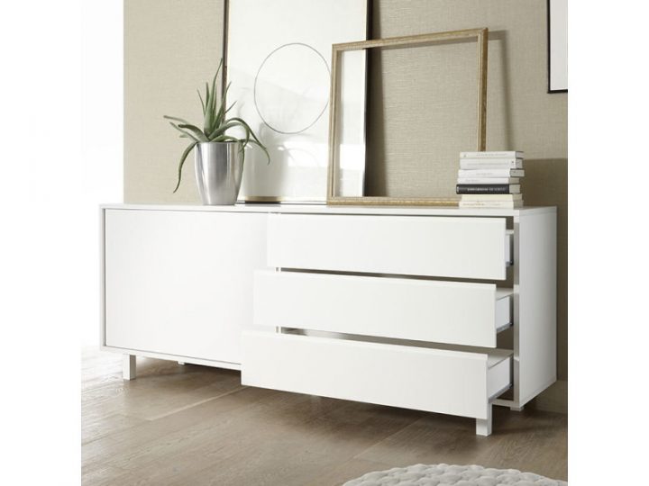 Buffet Porte Coulissante Design Blanc Laqué Palazio à Buffet Blanc Laque Conforama