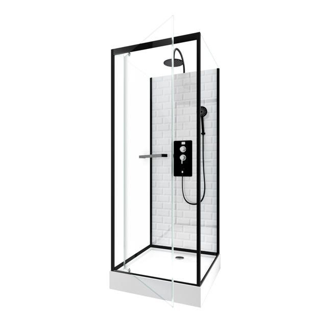 Cabine De Douche L.80 X L.80 Cm Blanc, Verre Transparent avec Tête De Douche Leroy Merlin