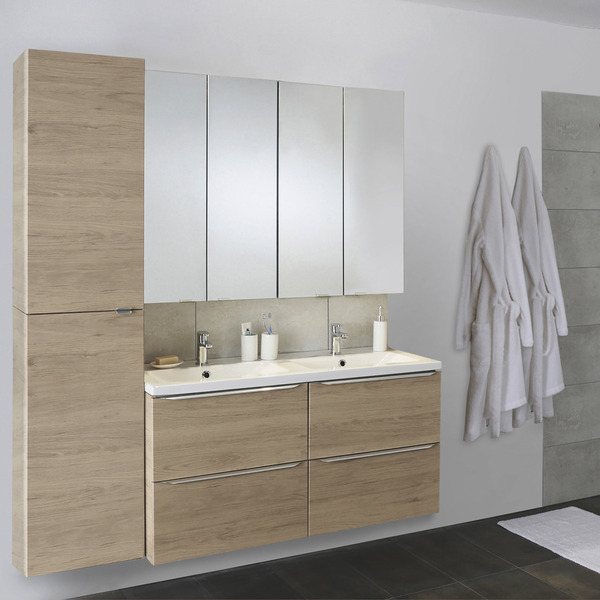 "Imandra" Meuble L. 120 Cm + Double Vasque + 2 Armoires pour Meuble Salle De Bain Brico Dépôt