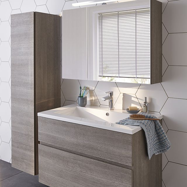 Meuble De Salle De Bain Décor Chêne Clair 90 Cm Calao intérieur Miroir Salle De Bain Castorama