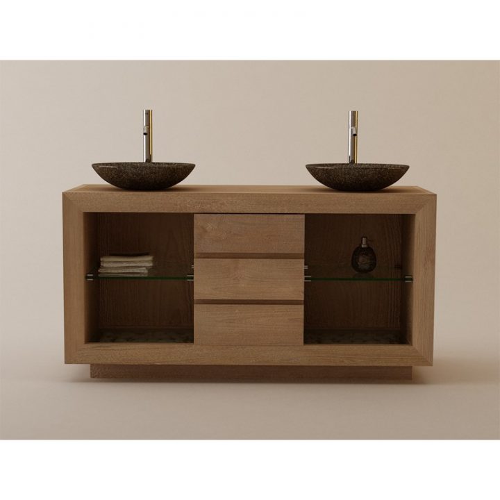 meuble de salle de bain bois double vasque