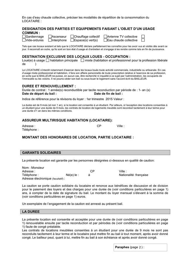 Modelé De Contrat De Location Locaux Meubles – Doc, Pdf à Kit Location Habitation Vide Pdf