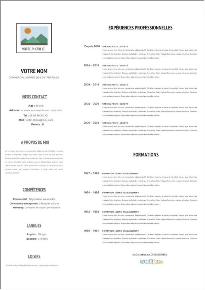 Modèle De Cv Gratuit À Télécharger. Cv Template Word avec Modele Etat Des Lieux Gratuit Format Word