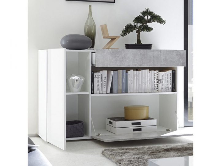 Petit Buffet Blanc Laqué Et Gris Design Picerno – Vente De dedans Buffet Blanc Laque Conforama