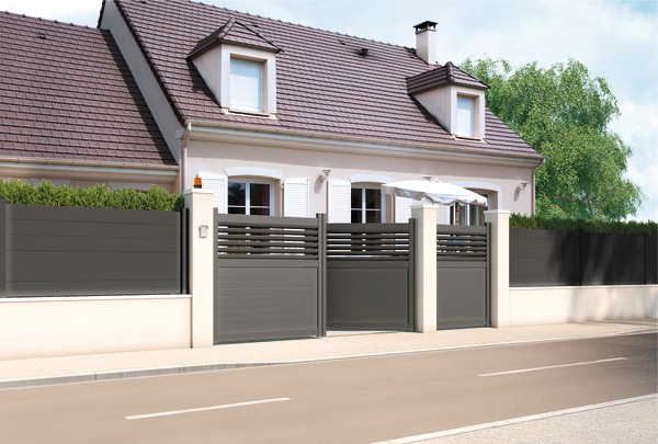 Portail Aluminium Battant "Lota" Gris Anthracite – L. 3,06 encequiconcerne Portail Coulissant Brico Depot