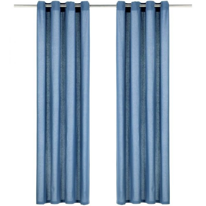 Rideaux Avec Anneaux En Métal 2 Pcs Coton 140X245 Cm Bleu intérieur Rideau Plastique Transparent Industriel