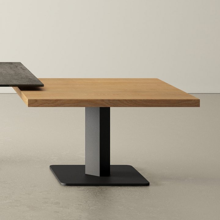 Table Basse Carrée En Stratifié Pied Central – Ibero Mini encequiconcerne Table Carrée 160X160 Pied Central