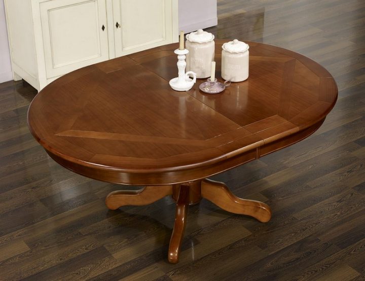 Table Ovale Pied Central Annie 160X120 En Merisier De destiné Table Carrée Avec Pied Central