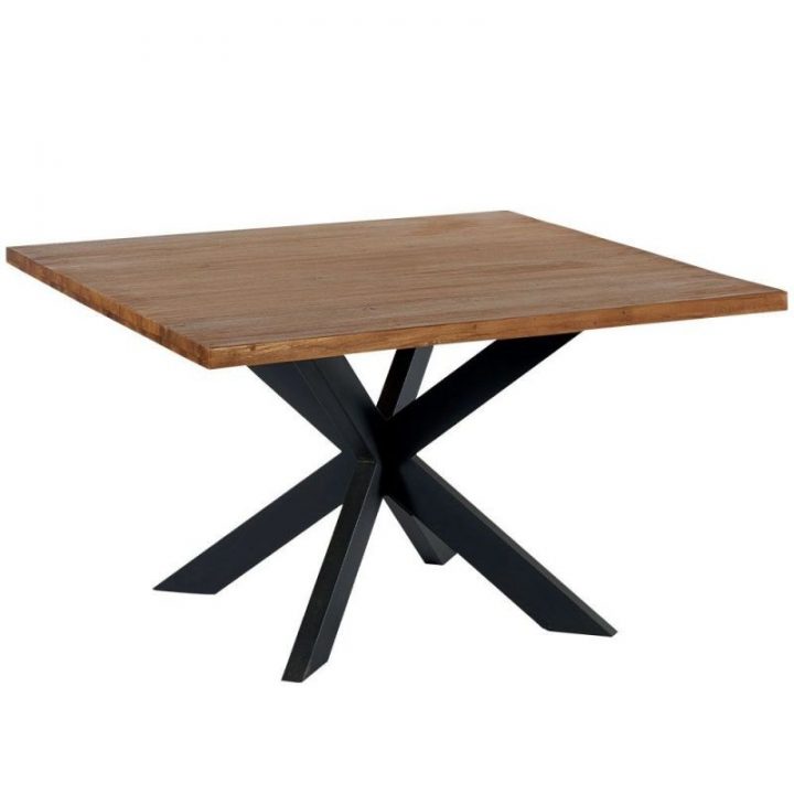 Table Repas Carrée Avec Pied Étoile En Métal Noir, Plateau intérieur Table Carrée Avec Pied Central