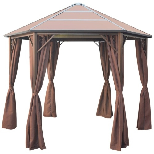 Tonnelle Avec Rideaux Aluminium Marron 3.1 X 2.7 X 2.65 M intérieur Tonnelle Parapluie Avec Rideaux