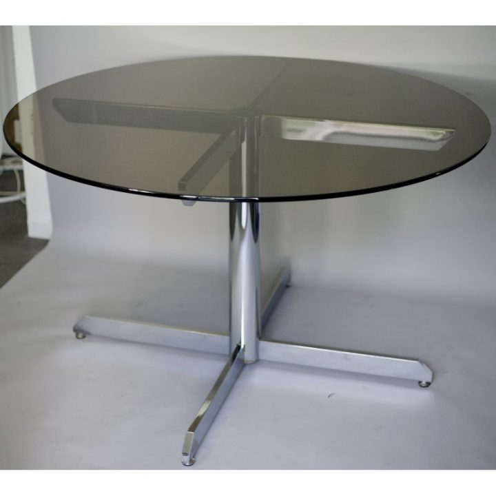 Vintage Round Dining Table In Smoked Glass By Roche Bobois pour Table Florence Knoll Roche Bobois