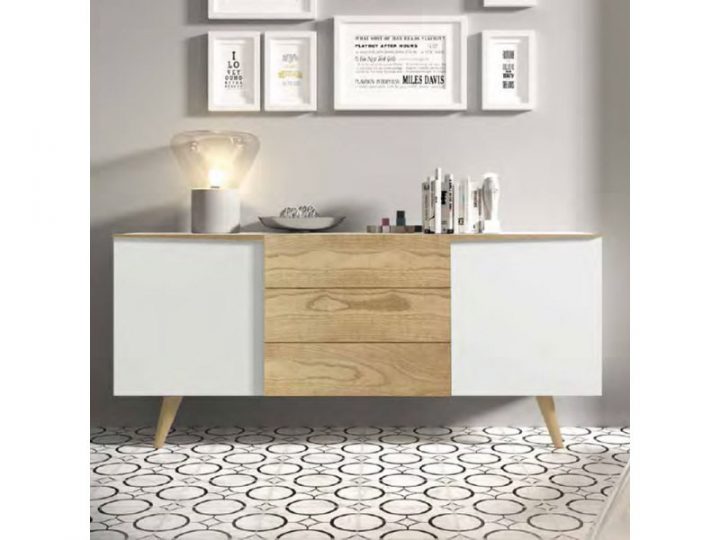 Buffet Scandinave Blanc Et Couleur Chêne Clair Praia tout Resacriver Tele Blanc Clair Noir