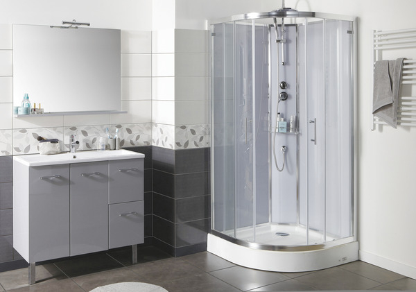 Cabine De Douche Beige Profilés En Aluminium Chromé H. 225 intérieur Douche Modulacolor Ii Bricodepot