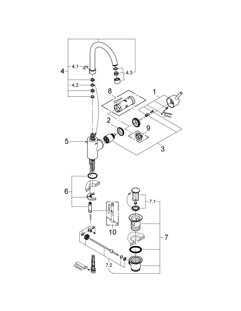 Concetto Mitigeur Monocommande Lavabo Taille L | Grohe intérieur Clip De Sureté Grohe