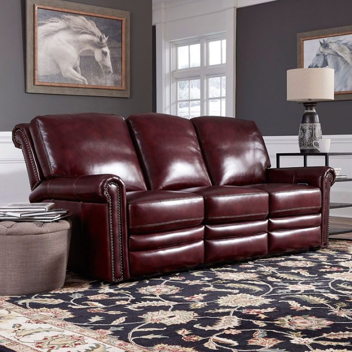 Grant Deep Merlot Red Leather Power Reclining Sofa dedans Idsofa Shops