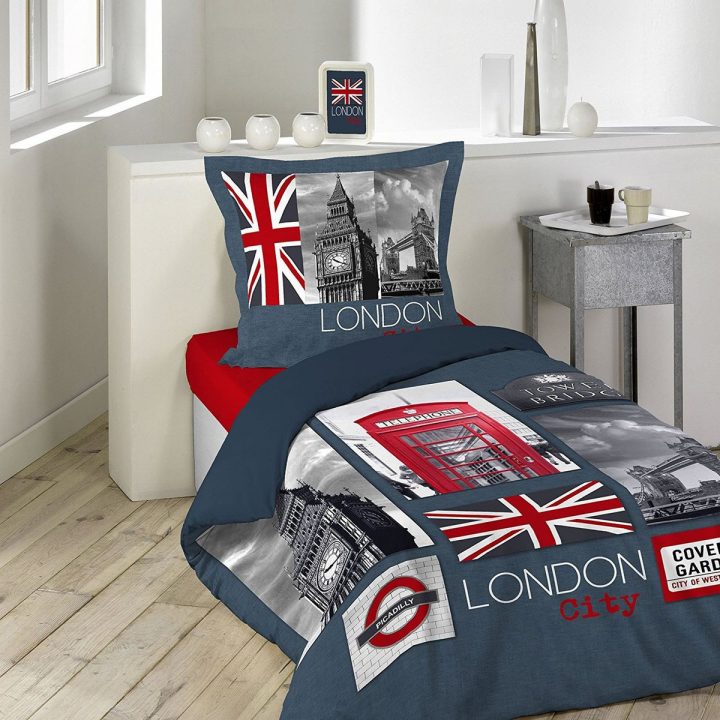 Housse De Couette City London Pour Lit 1 Personne dedans Cacha Sommier Bouchara Eurodif