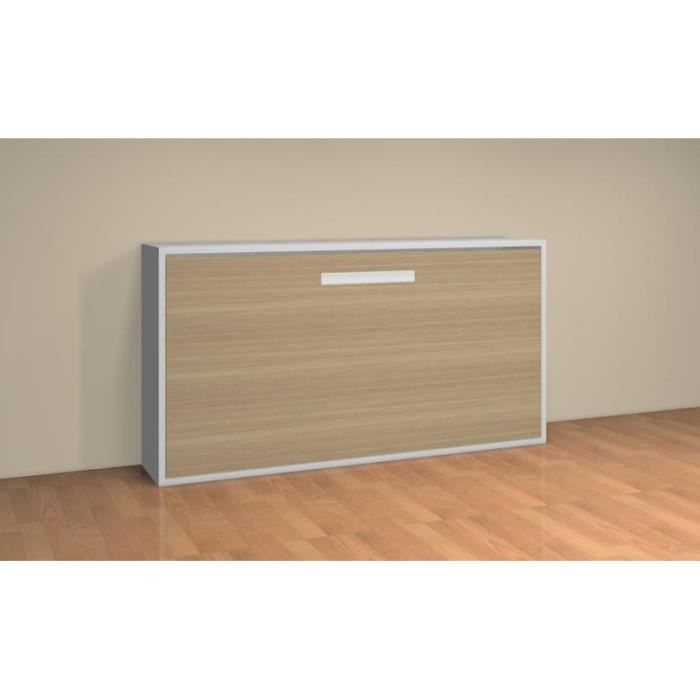 Lit Relevable Horizontal Teo 90X190 Blanc Et Chêne – Achat encequiconcerne Tv Escamotable Mécanisme