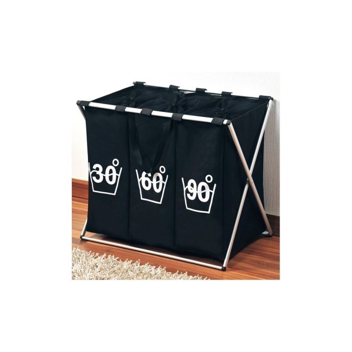 Marque Generique – Panier À Linge Pliable 3 Bacs – Noir à Fermeture Pliable