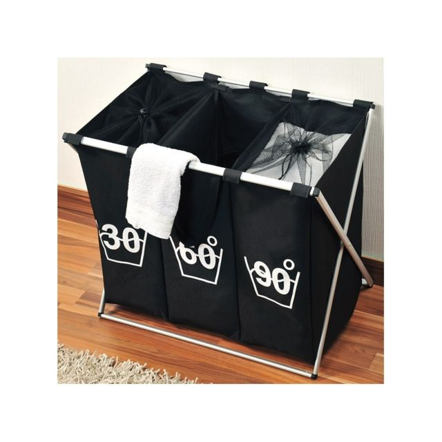 Marque Generique – Panier À Linge Pliable 3 Bacs – Noir dedans Fermeture Pliable