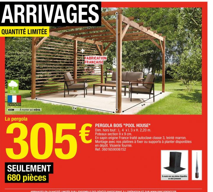 Offre Pergola Bois "Pool House" Chez Brico Depot destiné Chalet Bois Brico Depot