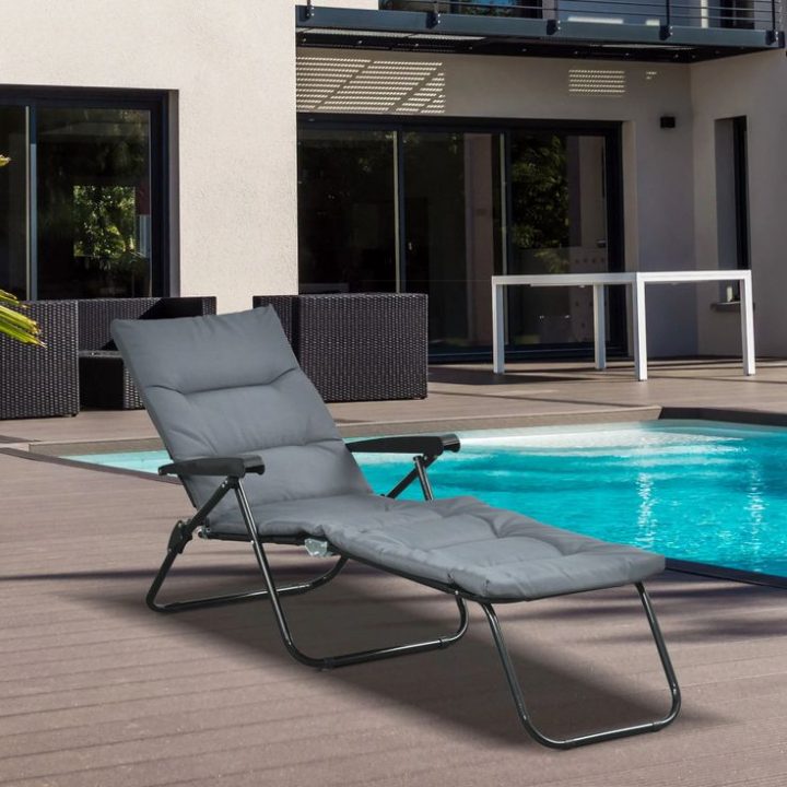 Outsunny Chaise Longue Pliable Bain De Soleil Transat à Bain De Soleil Premier Grand Soleil