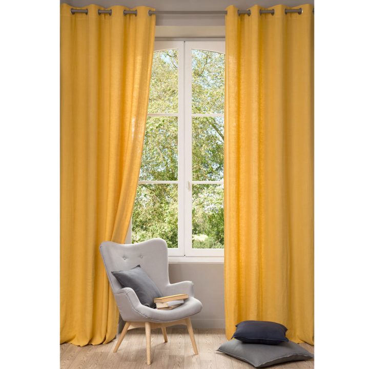 Rideau En Lin Lavé Jaune 130 X 300 Cm | Maisons Du Monde encequiconcerne Maison Du Monde Rideaulin