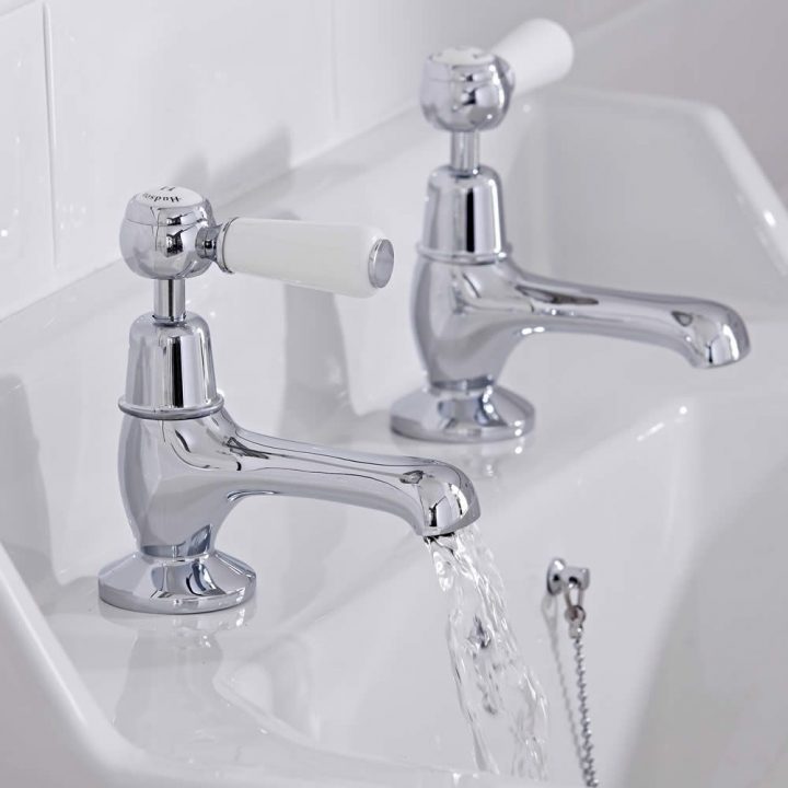 Robinet Lavabo Rétro – Blanc & Chrome – Topaz dedans Robinet De Lavabo Qui Bouge