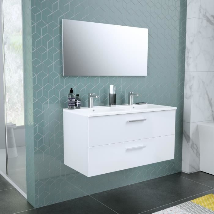 Start Salle De Bain Double Vasque + Miroir L 100 Cm - 2 dedans Double Vasque 100 Cm