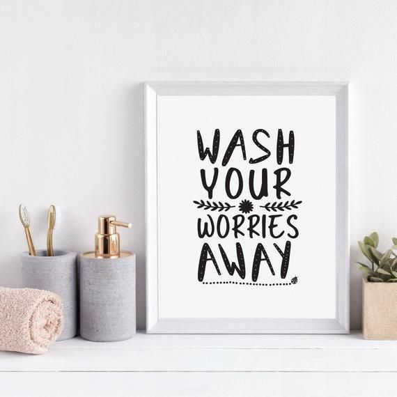 Wash Your Worries Away Funny Bathroom Poster Decor, Humor concernant Poster Toilette Humour