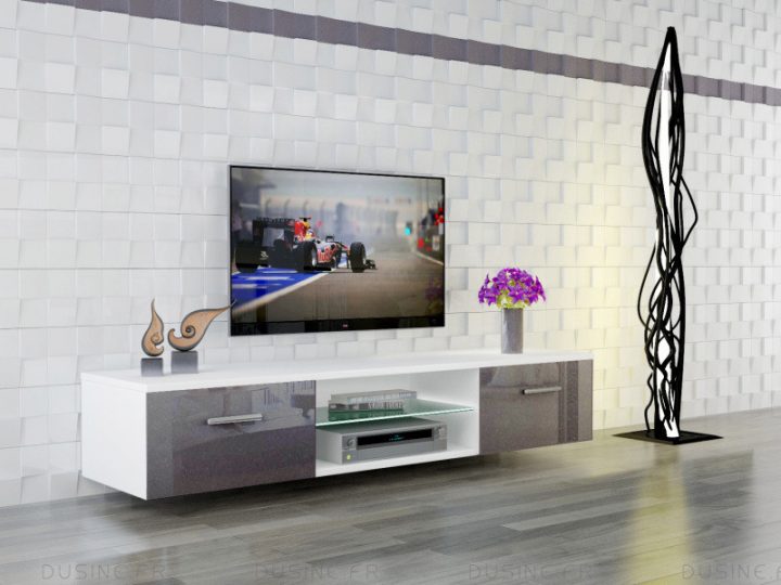 meuble tv 160 cm blanc laque