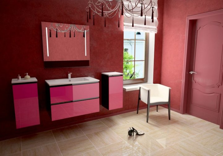 meuble salle de bain rose