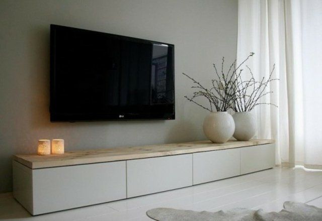 meuble tv blanc et bois ikea