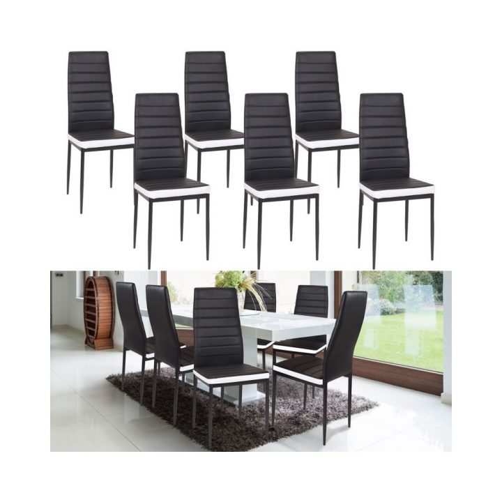 Idmarket – Lot De 6 Chaises Romane Noires Bandeau Blanc Pour Salle À destiné Chaises But Romane