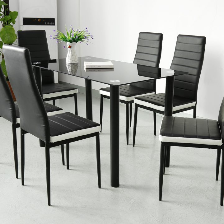 Lot De 6 Chaises Romane Noires Bandeau Blanc Pour Salle À Manger 40*39 encequiconcerne Chaises But Romane