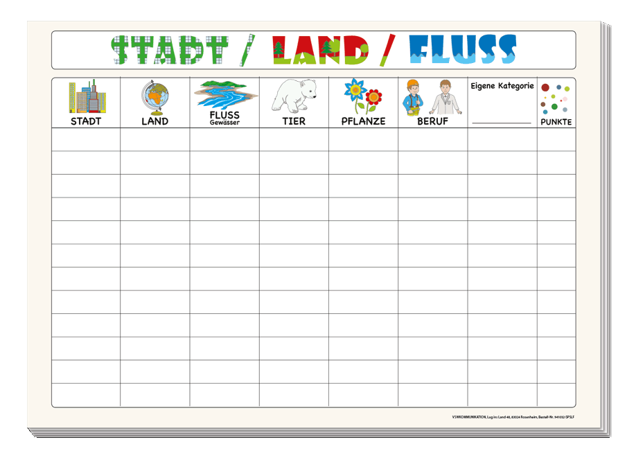 Stadt, Land, Fluss - Spielblock - Spielspaß für jung und alt