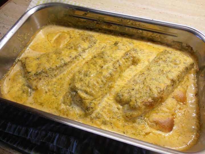 lachs-sahne gratin mit gemüse