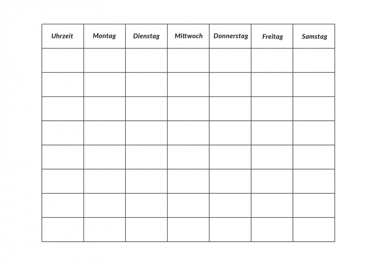 Blanko Stundenplan kostenloser Download zum Ausdrucken Schulbeginn