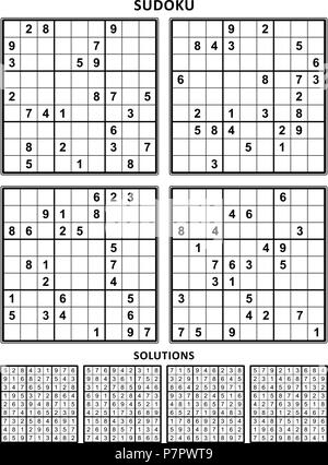 Vier Sudoku Rätsel der komfortablen (leicht, aber nicht sehr einfach