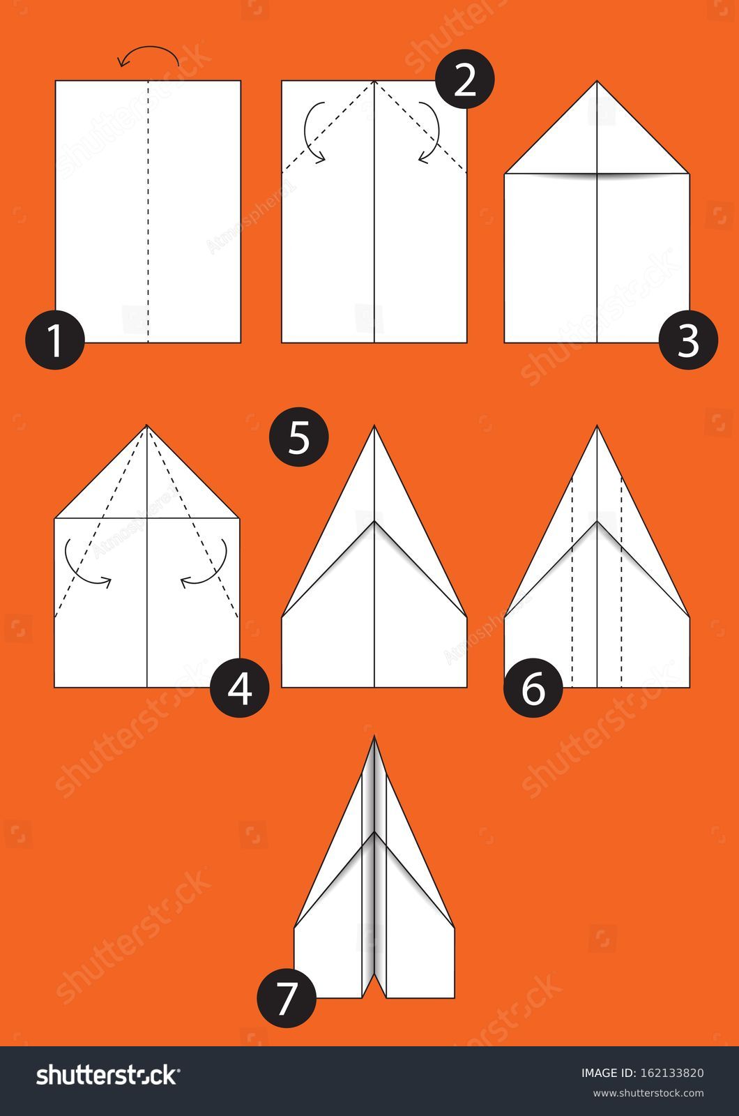 Como fazer origami papel Avião. Instruções: vetor stock (livre de